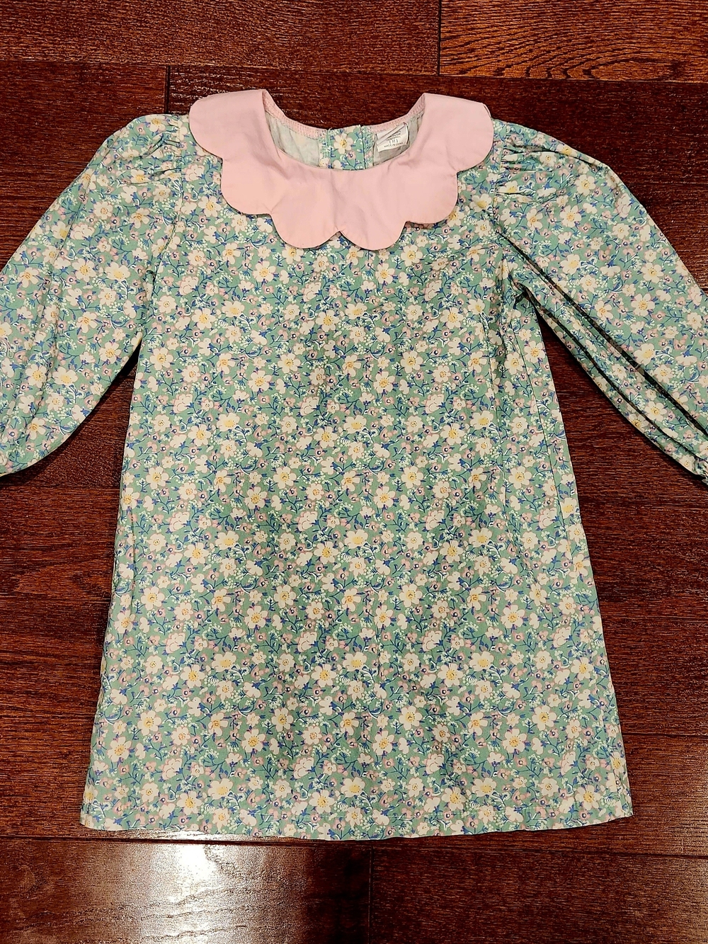 Girls' Floral Casual Dress with Pink Scalloped Collar